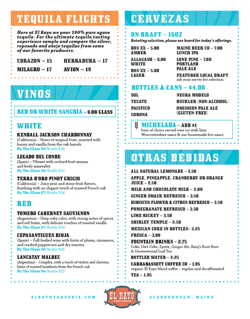 Scarborough Bar Menu El Rayo Taqueria
